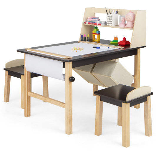 Art Table and Chairs Set with Paper Roll and Storage Bins