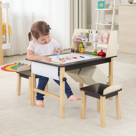 Art Table and Chairs Set with Paper Roll and Storage Bins