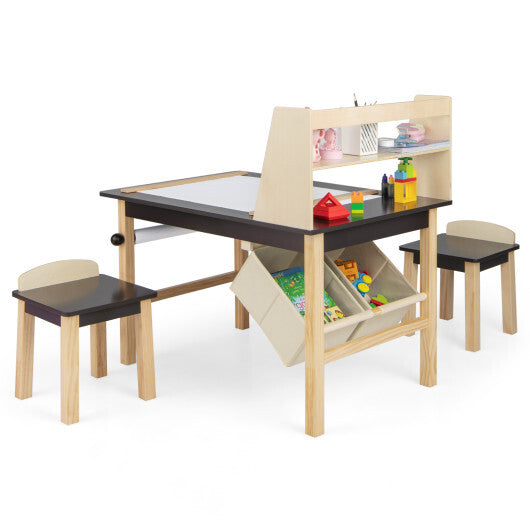 Art Table and Chairs Set with Paper Roll and Storage Bins