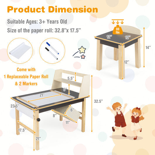 Art Table and Chairs Set with Paper Roll and Storage Bins