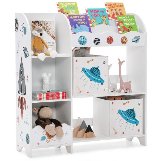 Kids Toy and Book Organizer Children Wooden Storage Cabinet with Storage Bins - Color: White