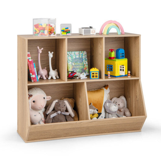 5-Cube Wooden Kids Toy Storage Organizer with Anti-Tipping Kit