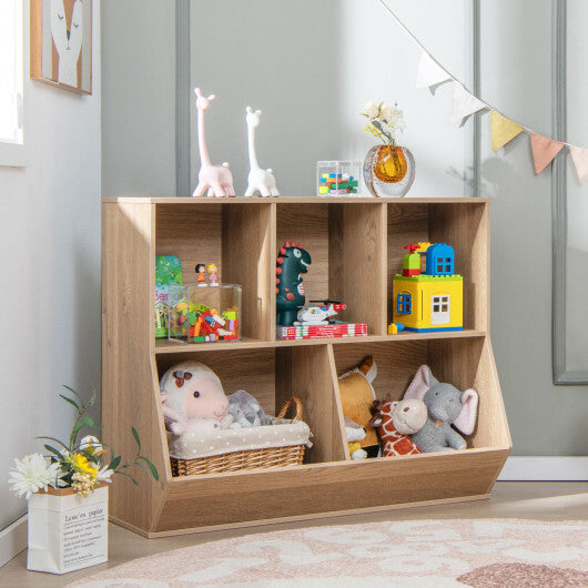 5-Cube Wooden Kids Toy Storage Organizer with Anti-Tipping Kit