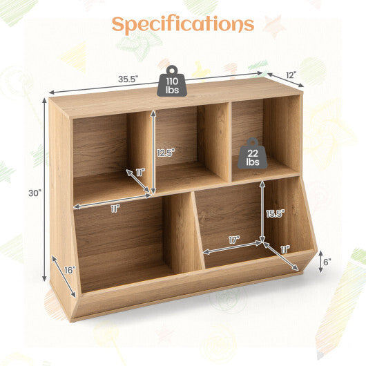 5-Cube Wooden Kids Toy Storage Organizer with Anti-Tipping Kit